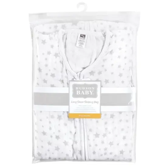 Hudson Baby Unisex Baby Long Sleeve Muslin Sleeping Bag, Wearable Blanket, Sleep Sack, Gray Star image {1}