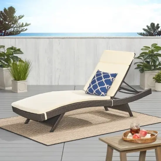 Salem Brown Wicker Adjustable Chaise Lounge - Beige - Christopher Knight Home: All-Weather, UV & Rust Resistant Patio Furniture image {11}