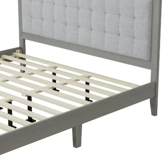 Okak Platform Bed Frame Upholstered Modern Solid Wood Bed with Square Tufted Headboard Noise-Free No Springs Required Easy to Assemble image {1}