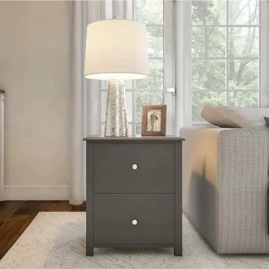 Hastings Home End Table with 2 Drawers and Silver Handles, Slate Gray image {1}