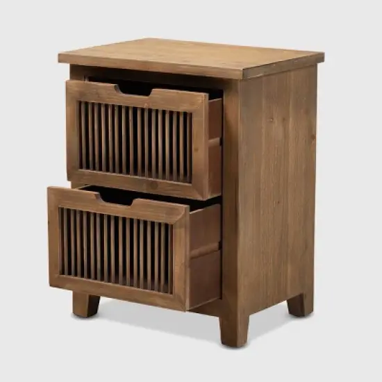 Clement 2 Drawer Wood Spindle Nightstand Brown - Baxton Studio image {1}