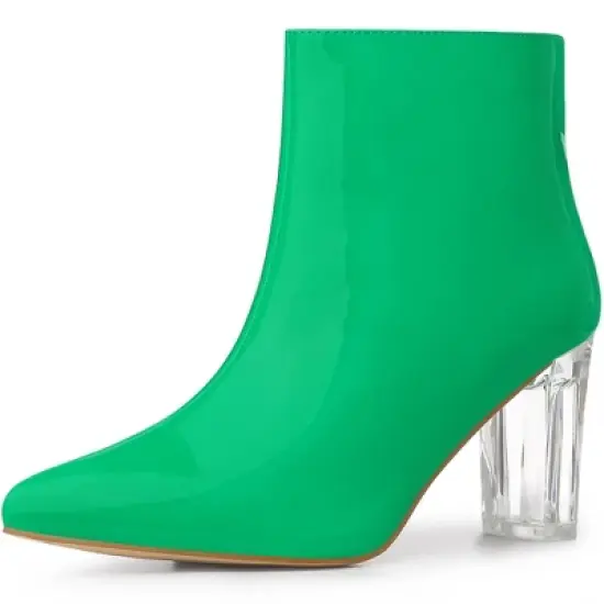 Allegra K Women's Clear Heel Pointy Toe Chunky Heels Ankle Boots image {10}