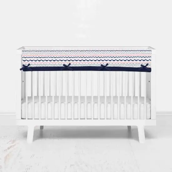 Bacati - Olivia Long Crib Rail Guard Cover Coral/Navy image {2}