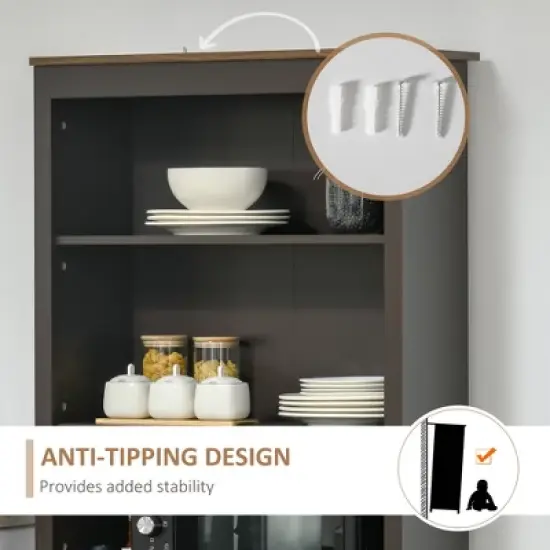 HOMCOM 70" Kitchen Buffet Hutch with 3-Tier Shelving, Freestanding Storage Pantry Cabinet with Adjustable Shelves, Countertop, Coffee image {4}