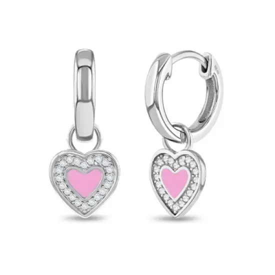 Girl's CZ Heart Dangle Huggie Hoop Sterling Silver Earrings - In Season Jewelry image {6}
