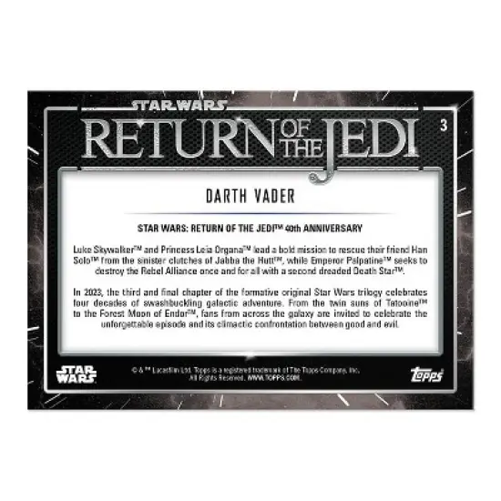 Topps Star Wars ROTJ 40th Anniversary 2023 Card #3 | Darth Vader image {1}