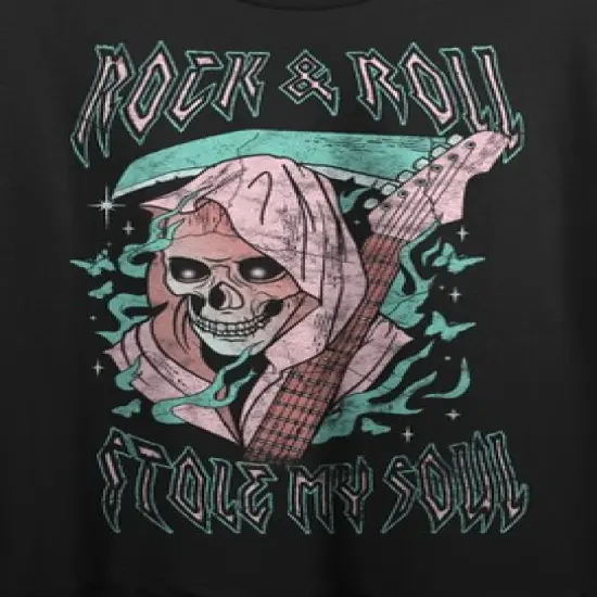 Vintage Reaper Rock & Roll Crew Neck Short Sleeve Women's Black Crop T-shirt image {1}