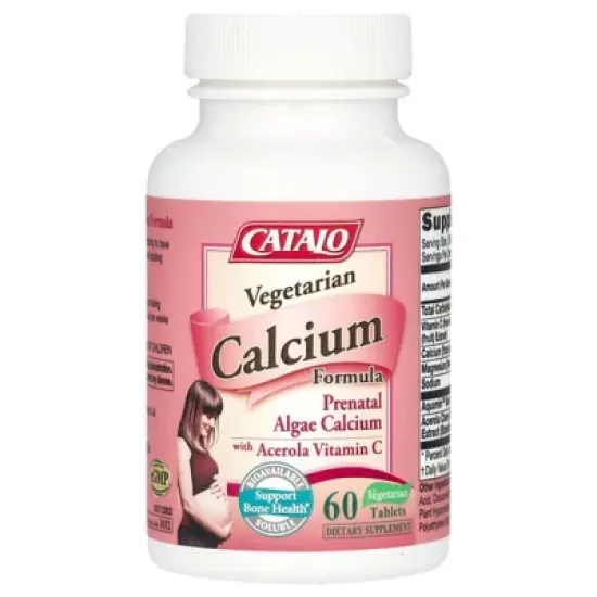 CATALO Vegetarian Calcium Formula, Prenatal Algae Calcium with Acerola Vitamin C, 60 Vegetarian Tablets image {2}