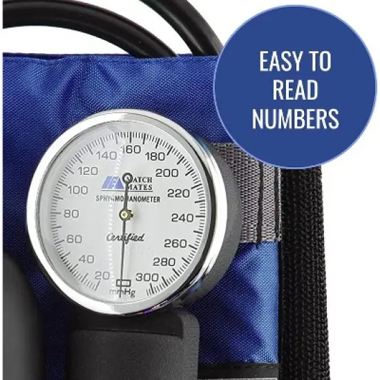 MABIS MatchMates Manual Blood Pressure Monitor Kit Aneroid Sphygmomanometer with Calibrated Nylon Cuff and Oversized Carrying Case, Adult, Royal Blue image {3}