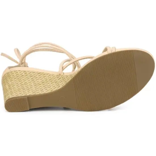 Allegra K Women's Lace Up Strappy Low Wedges Sandals image {4}