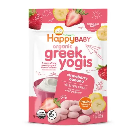 Happy Baby Organic Yogis Strawberry Banana Freeze Dried Greek Yogurt & Fruit Baby Snacks - 1oz image {10}