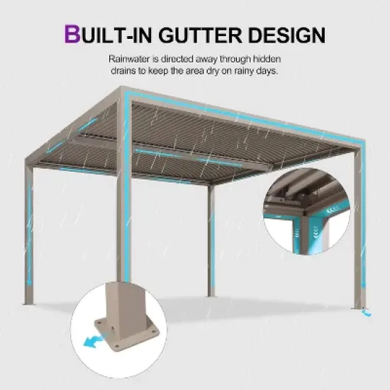 PURPLE LEAF Louvered Pergola Aluminum Outdoor Hardtop Pergola with Adjustable Retractable Louvre Roof for Deck Garden Backyard image {3}