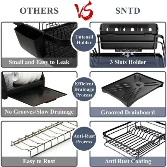 MaseiKar 2 in Set Dish Drying Rack and Under Sink Organizer Rack, Large Dish Rack with Drainboard, 2 Tier Pull Out Cabinet Shelf for Kitchen Storage image {12}