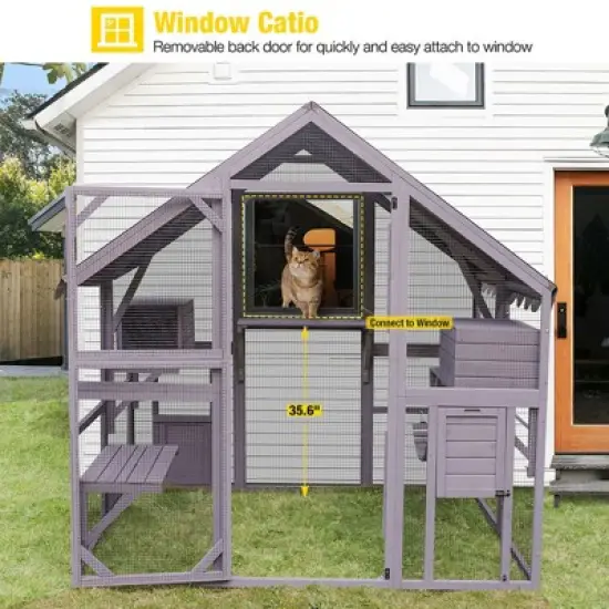 Aivituvin Large Outdoor Cat Run, Wooden Waterproof Cat Enclosure-AIR52-M image {1}