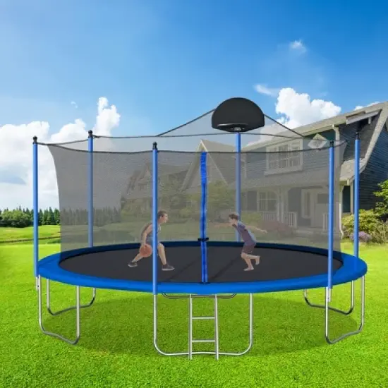 Jump Into Fun 14FT Outdoor Trampoline With Basketball Hoop, Ladder, Safety Enclosure Net Easy to Install & Built to Last For Kids And Adults image {7}