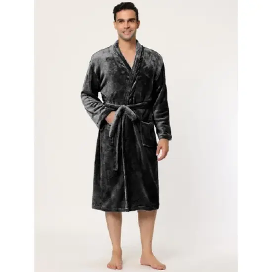 Lars Amadeus Men's Plush Shawl Collar Robe Long Sleeves Spa Bathrobe image {1}