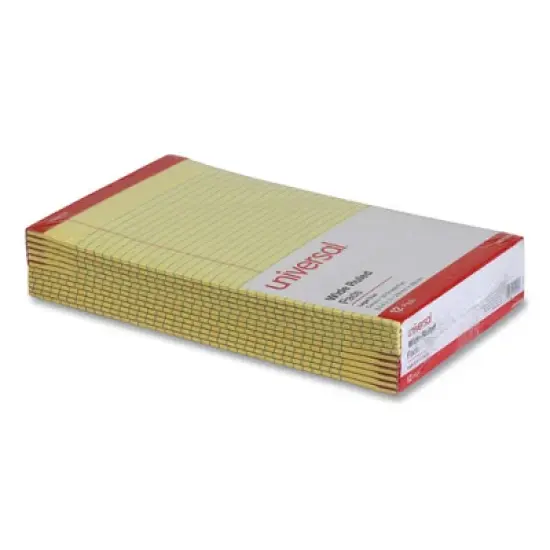 Universal Perforated Ruled Writing Pads, Wide/Legal Rule, Red Headband, 50 Canary-Yellow 8.5 x 14 Sheets, Dozen image {3}