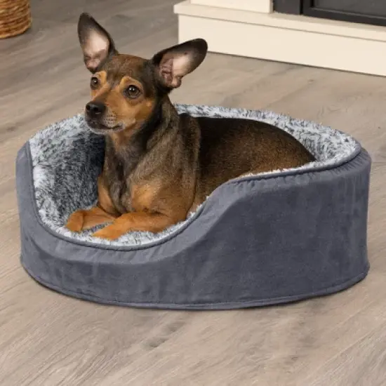 FurHaven Two-Tone Faux Fur & Suede Oval Pet Bed for Dogs & Cats image {2}