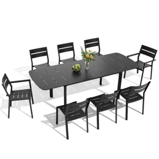 Crestlive products 9pc aluminum patio dinning set 94.5in table and 8 chairs Aluminum top Black for outdoor pool lawn image {13}