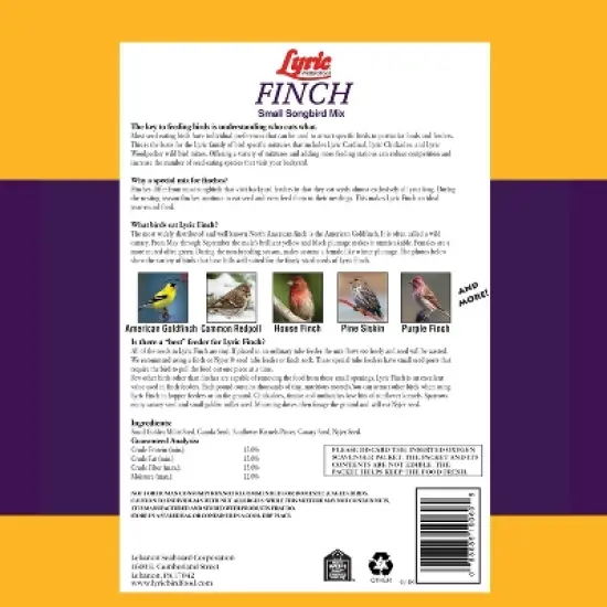 Lyric Finch - Small Songbird Wild Bird Seed for Outside Feeders, Attracts Goldfinches, House Finches & More, 5 lb Bag image {1}