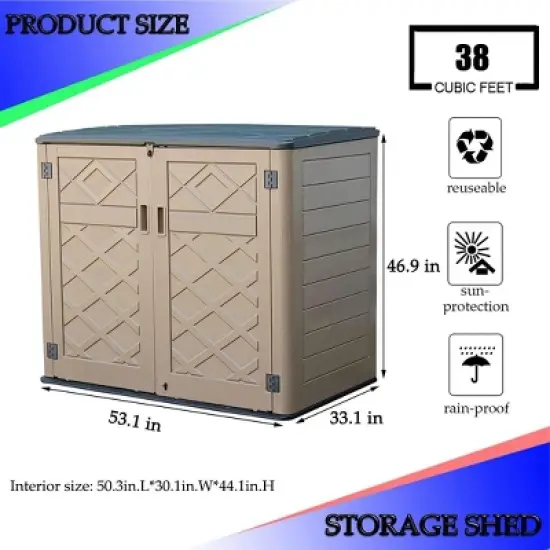 Syemin Outdoor Storage Shed, Vertical Tall Tool Shed with Five Shelves, Lockable Door for Patio, Backyard and Lawn, Brown, 53.1"*33.1"*46.9" image {4}