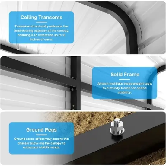 Metal Carport 13x16 FT, Outdoor Galvanized Shelter, Heavy Duty Car Canopy with Steel Roof & Frame image {3}