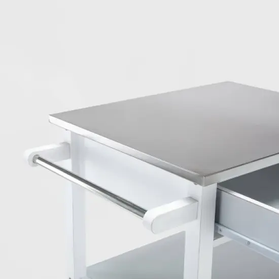 Hennington Kitchen Cart with Stainless Steel Top White - Boraam image {7}