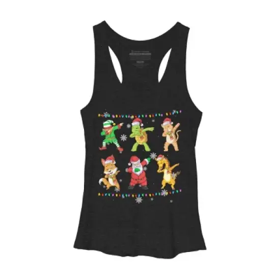 Women's Design By Humans Christmas Dabbing Cartoon Animals By shirtpublic Racerback Tank Top image {3}