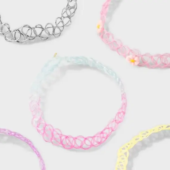 Girls' 5pk Tattoo Choker Necklace Set - Cat & Jack&trade;: Pull-On Closure, 4 Inch Extender, Acrylic Material, 11 Inch Length image {2}