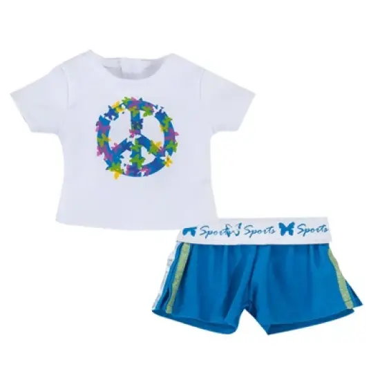 Sophia&rsquo;s Peace Sign Tee Shirt & Sports Shorts for 18&rdquo; Dolls, White/Blue image {1}