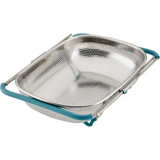 Rachael Ray Tools and Gadgets Over-The-Sink Colander/Strainer, 4.5 Quart, Stainless Steel with Agave Blue Handles image {6}