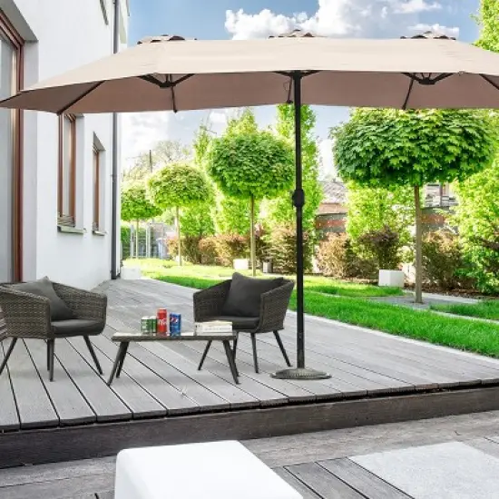 Tangkula 15'Patio Umbrella Double-Sided Outdoor Shade Offset Beige image {1}