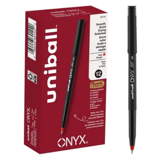 uni-ball Onyx Roller Ball Stick Dye-Based Pen Red Ink Fine Dozen 60144 image {6}