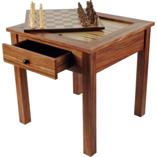 Toy Time 3-in-1 Wooden Chess and Backgammon End Table with Storage Drawer- 19" x 19.375" image {1}