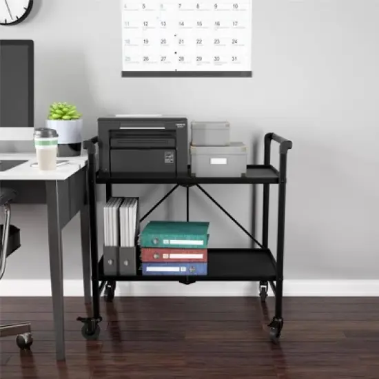 Indoor/Outdoor Folding Serving Cart with Wheels & Shelves - Black - Room & Joy image {6}