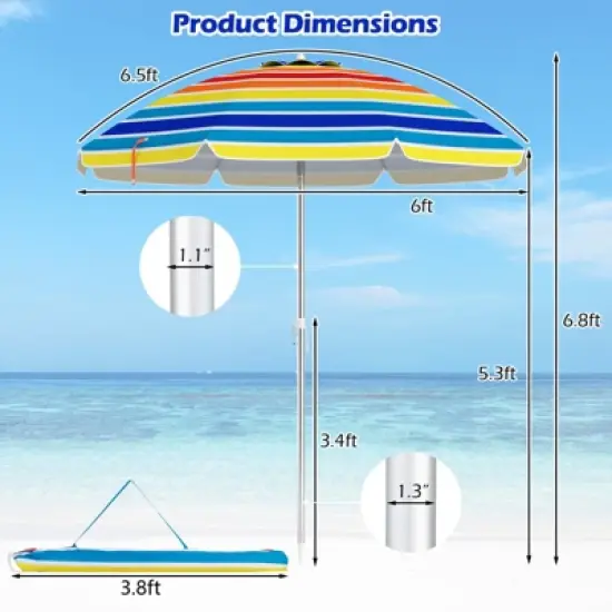 Tangkula 6.5 FT Beach Umbrella UPF50+ Sun Protection Portable Sunshade Parasol for Sand image {8}
