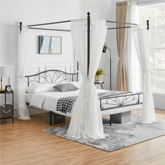 Yaheetech Metal Canopy Bed Frame, Four-poster Canopied Platform Bed with Arched Headboard image {2}
