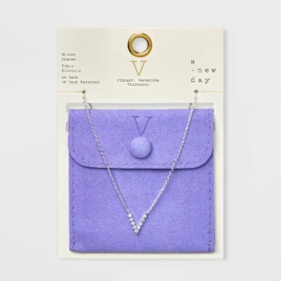 Silver Plated Cubic Zirconia Initial Pendant Necklace - A New Day&trade; Silver image {25}