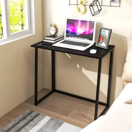 Costway Folding Computer Desk No Assembly Study Writing Table for Small Spaces Walnut/Black/Brown/White image {3}