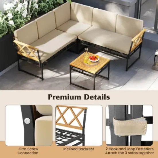 Costway 4 Piece Outdoor Sectional Sofa Set L-Shaped Metal Conversation Set with Cushions image {8}
