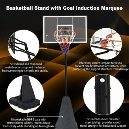 YONWAY Portable Basketball Hoop ,Adjustable Height 8.04 ft to 10.01 ft,44 inch Backboard with Rebound System and Wheels for Professional Match image {5}