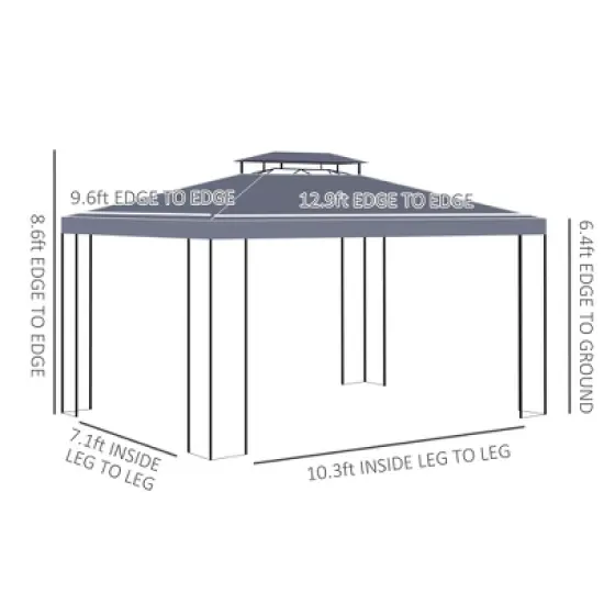 DOMETOUR Outsunny 10' x 13' Patio Gazebo, Double Roof Outdoor Shelter with Screen, for Garden, Lawn, Backyard, Deck, Gray image {6}