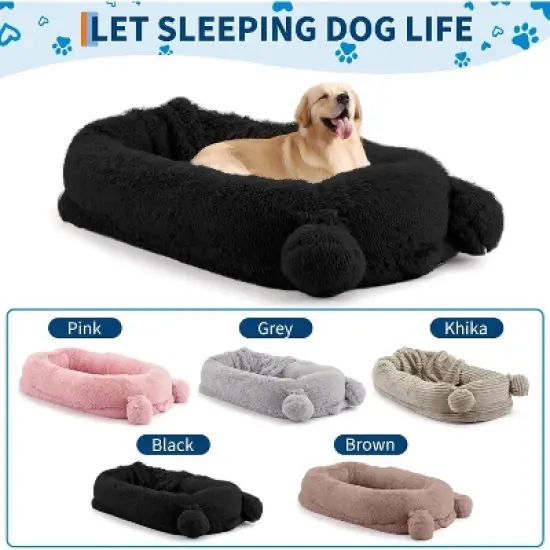 Human Dog Bed, 71''x45''x12'' Large Dog Bed with Blanket, Storage Pockets, Portable Handle, Removable Cover, Human Size Pet Bed image {5}