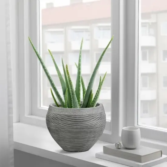 LuxenHome Gray Pottery-Style 11.75-inch Round MgO Planter image {1}