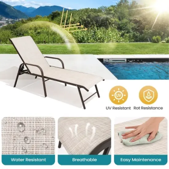 Pellebant Outdoor Lounger Aluminum Adjustable Chaise Lounge Chairs with Arms (Set of 2) image {4}