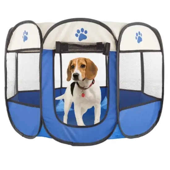 Pet Adobe Pop-Up Indoor/Outdoor Pet Travel Playpen with Carrying Case - Blue image {1}