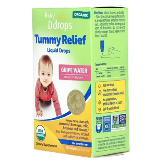 Ddrops Baby, Organic Tummy Relief Liquid Drops, For Newborns+, 120 Drops, 0.12 fl oz (3.3 ml) image {4}