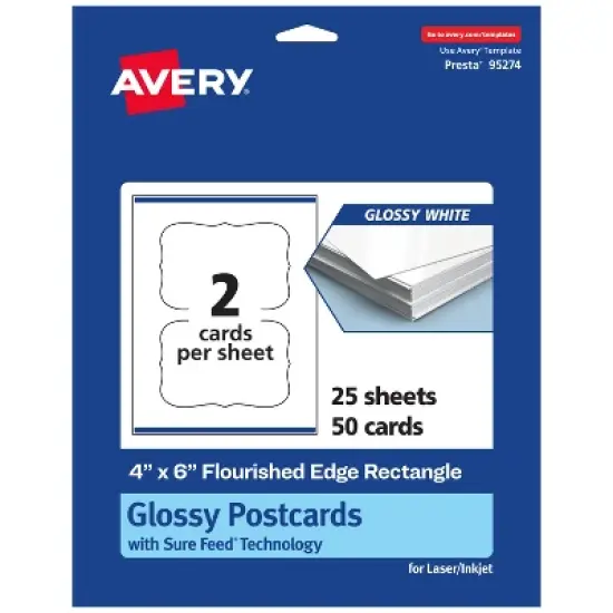 Avery Printable Flourished Edge Postcards, 4" x 6", Glossy White, 50ct image {8}