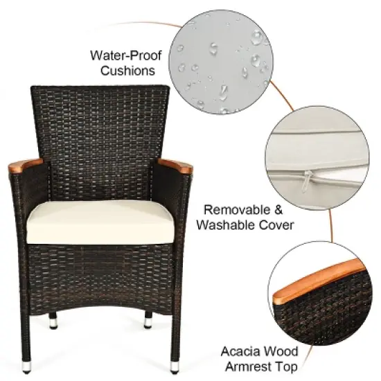 Costway 7PCS Patio Rattan Dining Set 6 Stackable Chairs Cushioned image {8}