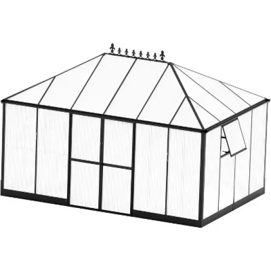 AMERLIFE 14x9.5x9 FT Polycarbonate Greenhouse, Aluminum Frame, Double Doors, 2 Vents, Rain Gutter image {6}
